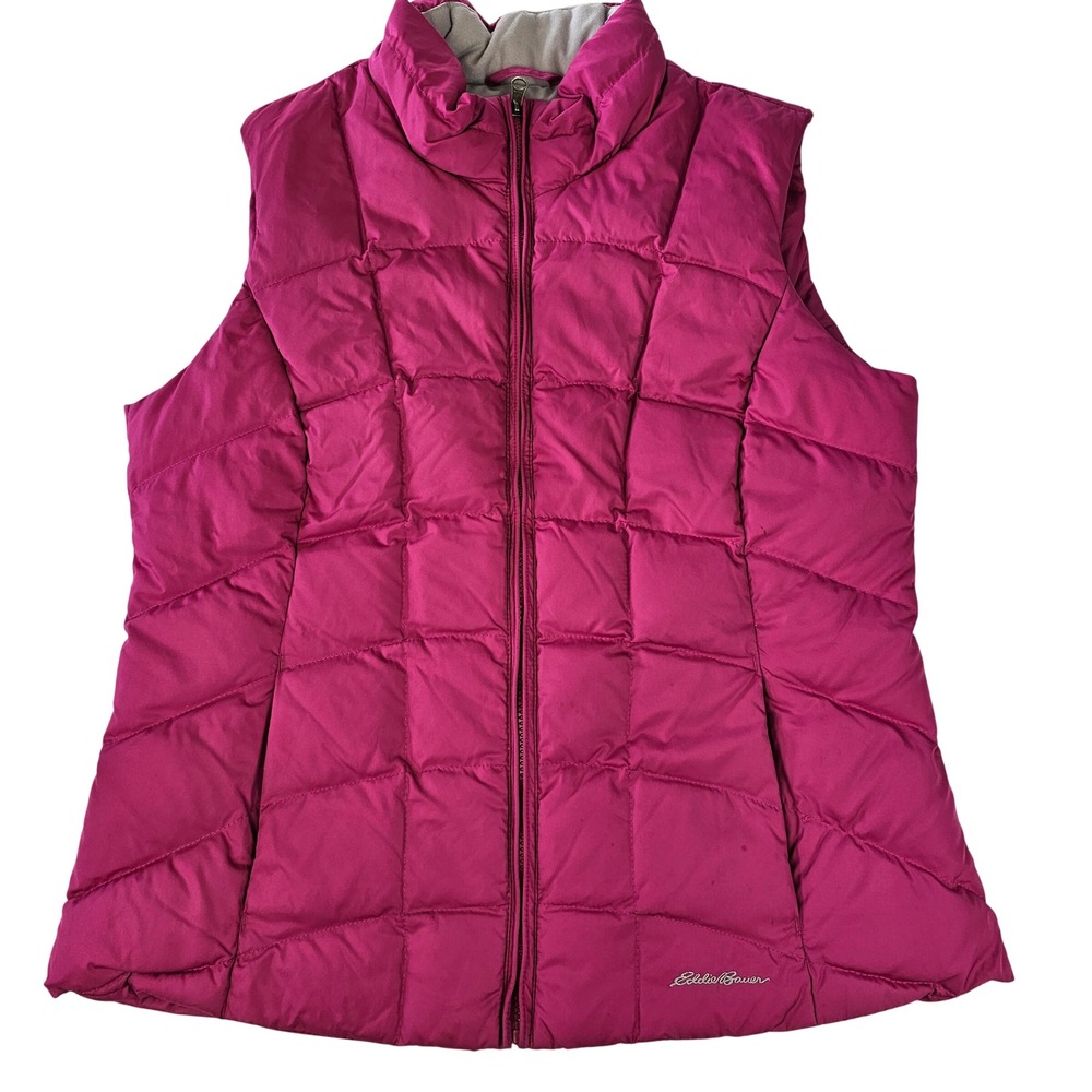Eddie Bauer EB650 Down Puffer Vest Women's Large Magenta Pink Quilted Full Zip